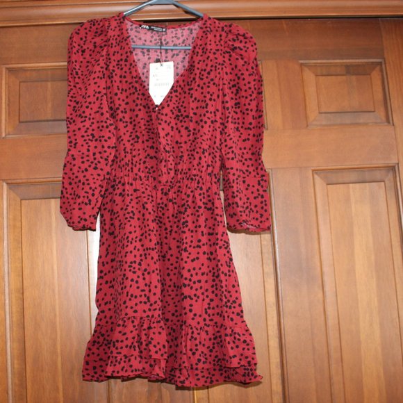 New Zara Long-Sleeved Dark Burgundy Mini Dress - Picture 3 of 5